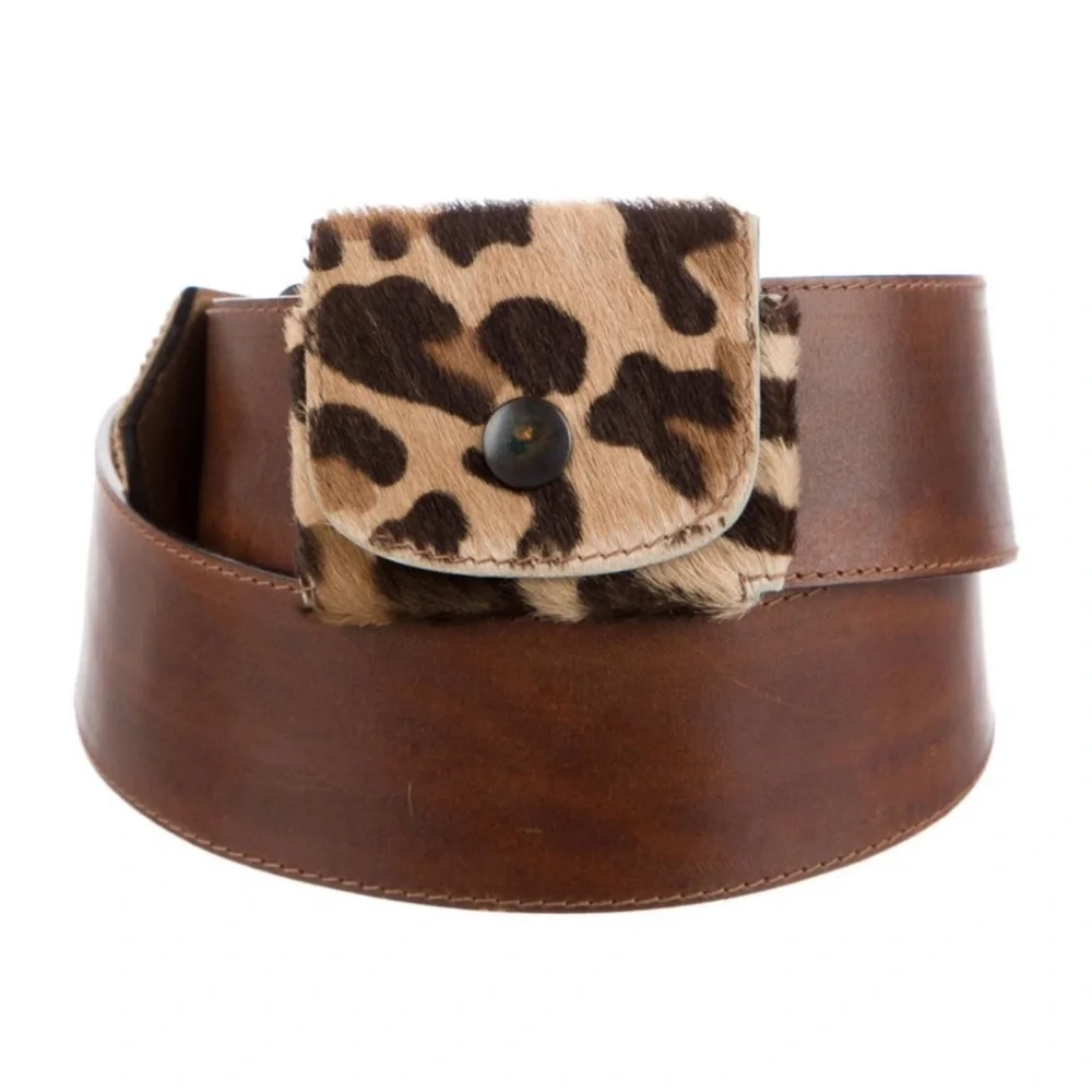Matisse Italy Leopard Fur Leather Belt with Animal Print and Pouch